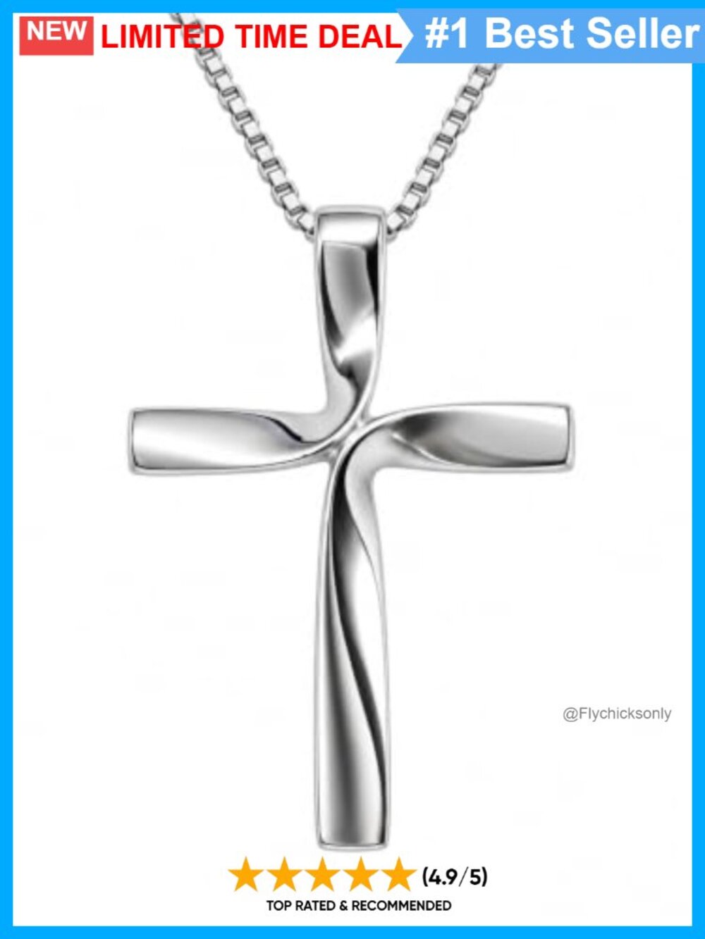 Twisted Ribbon Cross Pendant Necklace White Gold Plated